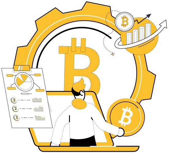 Learning about bitcoin dynamics and blockchain vector image