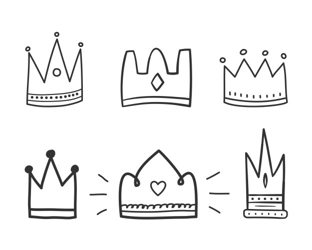 Sketch crown simple crowns hand drawn Royalty Free Vector