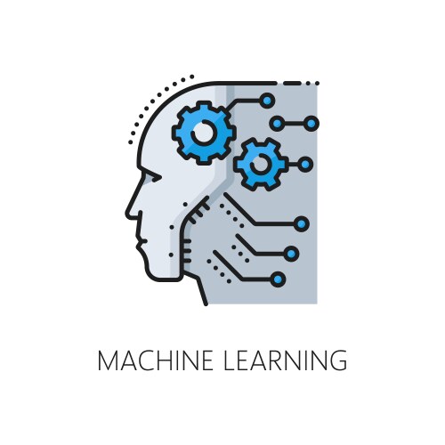 Machine learning color line icon ai neural network vector image