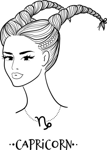 Capricorn Zodiac Portrait - Line Art Vector Image