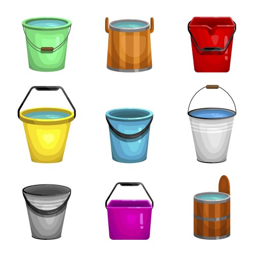 Bucket bright set open container with a handle vector image