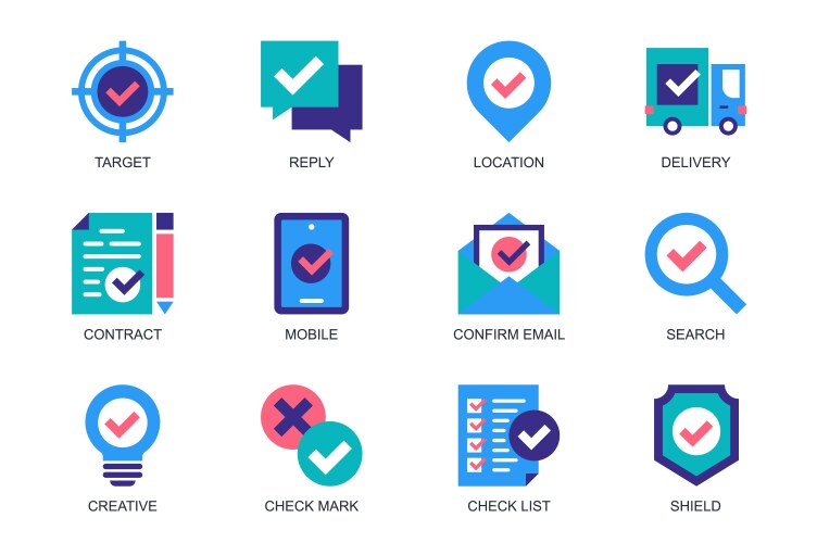 Check marks concept of web icons set in simple vector image