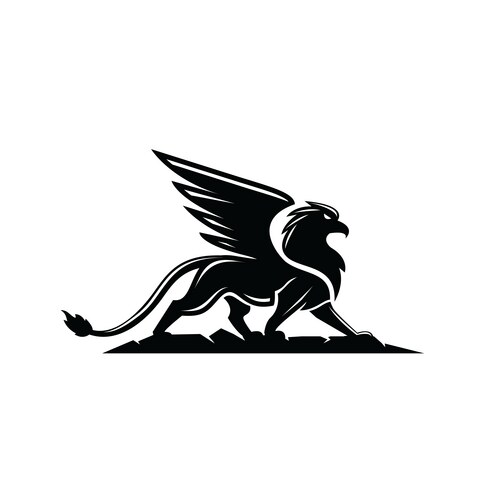 Premium black minimal griffin mythical creature Vector Image