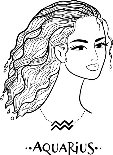 Aquarius zodiac sign line art female face portrait Vector Image