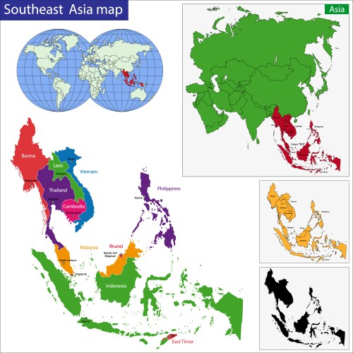 Colorful map asia continent Royalty Free Vector Image