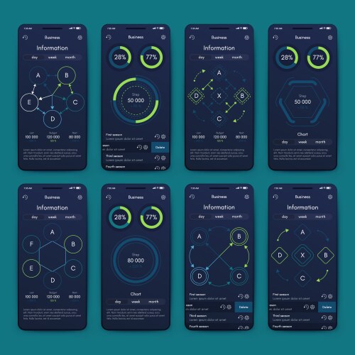 Different ui ux gui screens and flat web icons vector image