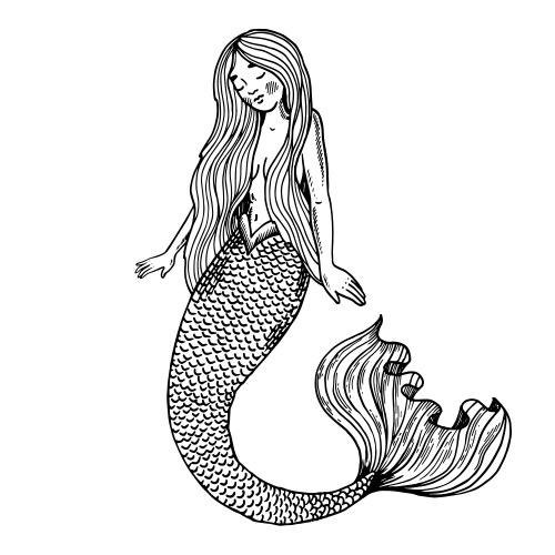 Elegant Mermaid Engraving vector image