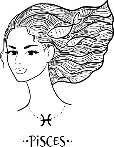 Pisces zodiac sign line art female face portrait Vector Image