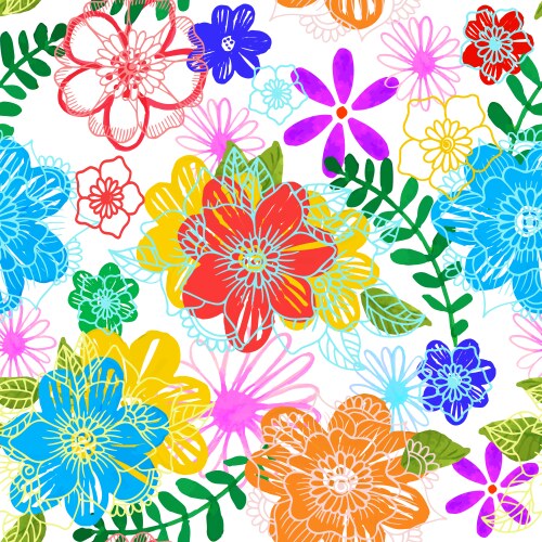 seamless floral background hand drawn flowers vector