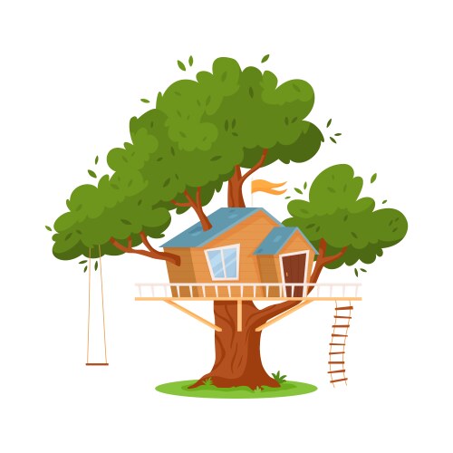 Treehouse with swing on the tree Royalty Free Vector Image