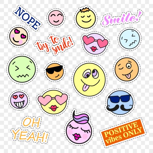 Fashion patch badges smiles set stickers pins vector image