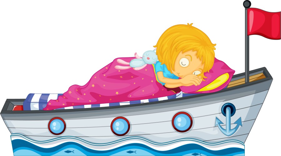A girl sleeping in ship with pink blanket Vector Image
