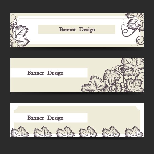 Horizontal banner set with grape leaves vector image