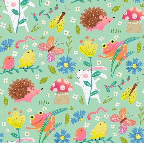 Charming Floral Animal Pattern Vector Image