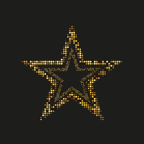 Star halftone golden dots on black background Vector Image
