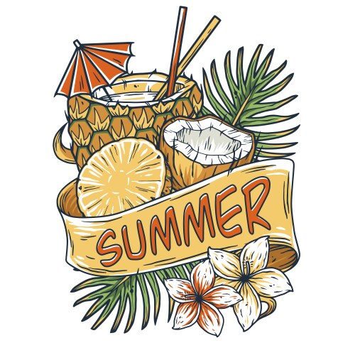 summer fruit and cocktail tropical exotic coconut vector image