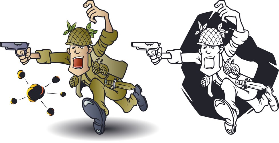 Funny little men running soldier Vector Image