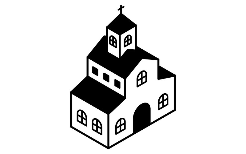 Isometric Church Line Drawing Vector Image