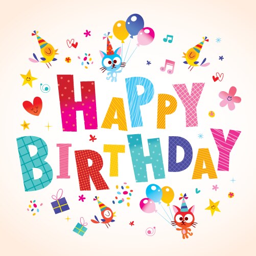 Cute Kitten Birthday Card Vector Image