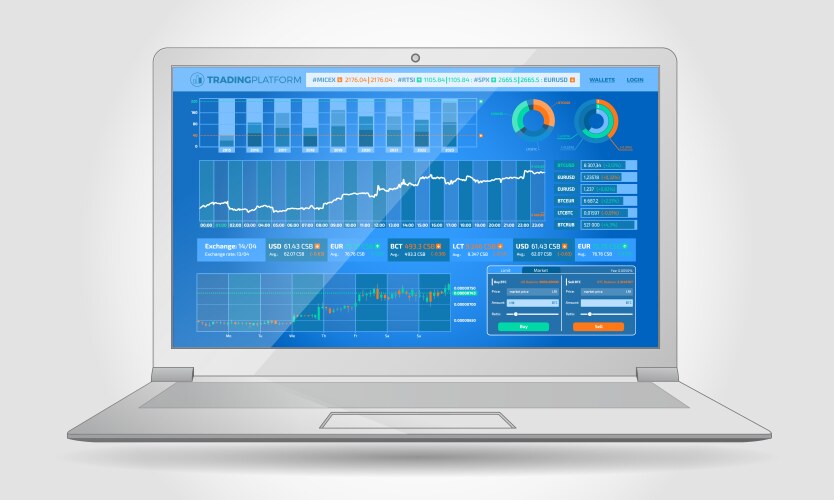 trading platform interface with infographic vector