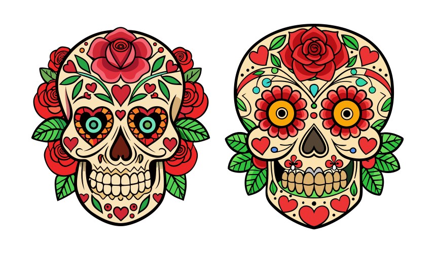 Colorful sugar skull collection with intricate Vector Image