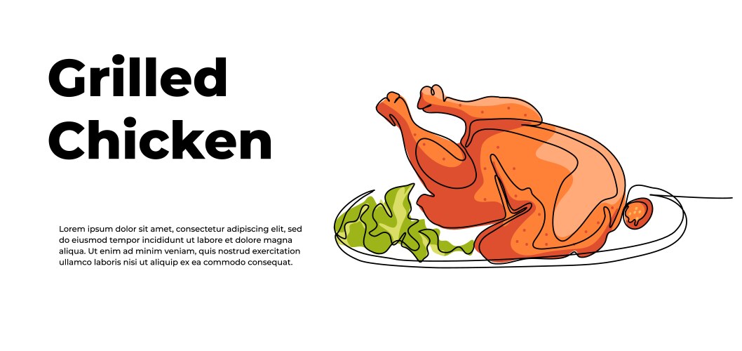 Whole chicken one continuous line design Vector Image