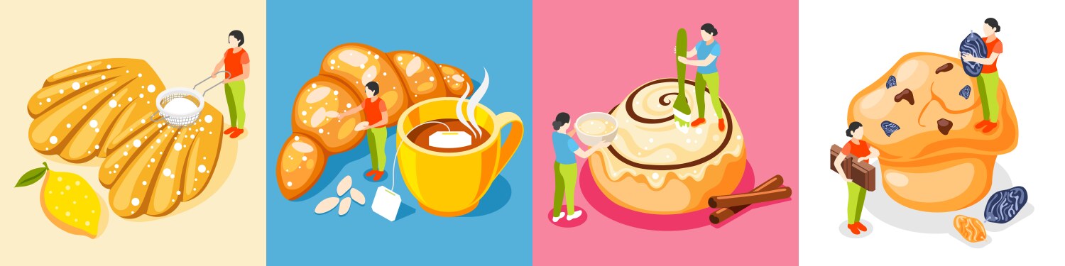 bakery people isometric square set vector image