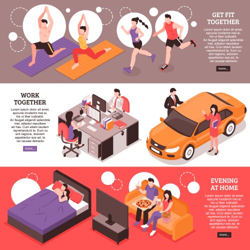 daily routine couple isometric banners vector image vector image