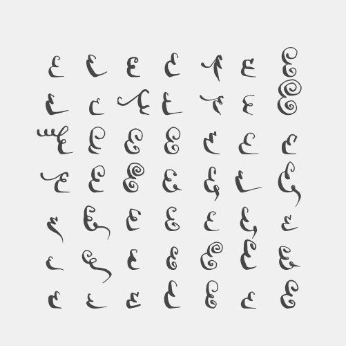 Set of calligraphic letters e handwritten vector image