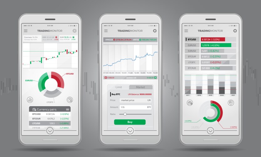 Trading platform interface with infographic Vector Image