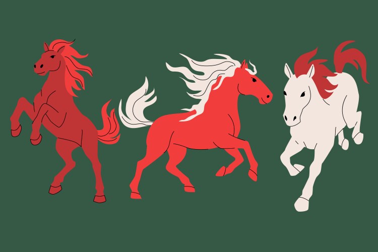Three stylized horses on a dark green background Vector Image