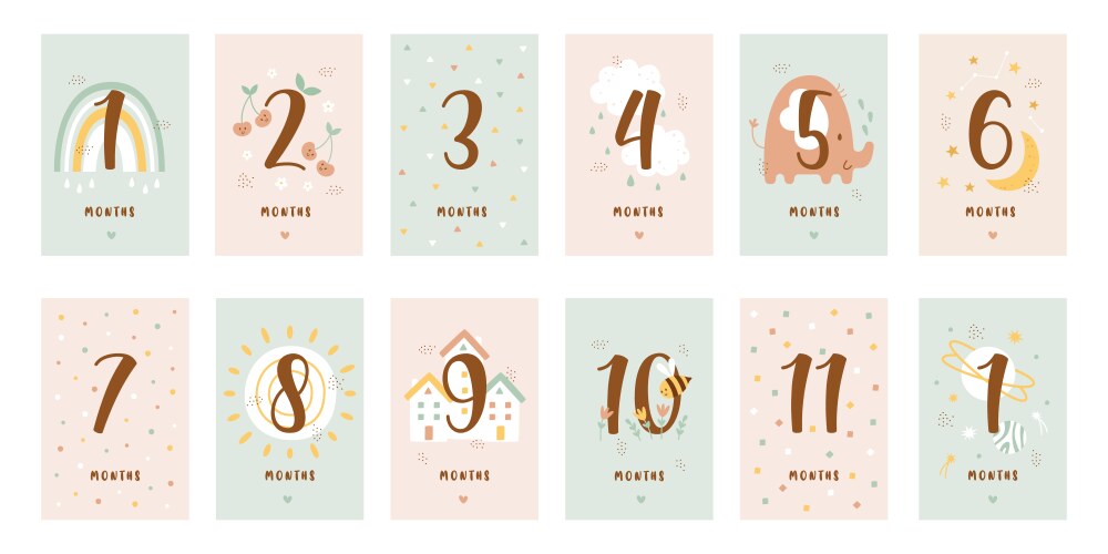 Baby Milestone Number Cards Set Vector Image