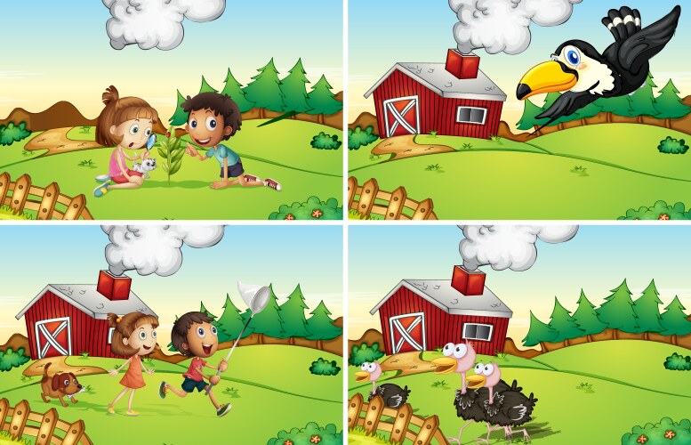 Farm scene with farmer and animals Royalty Free Vector Image