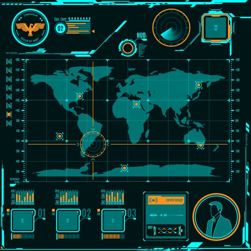 Hud user interface world map business data chart Vector Image