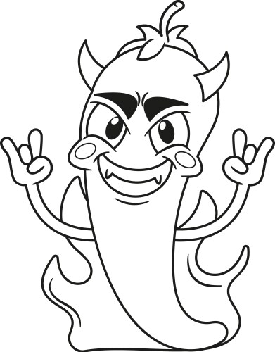 Pepper devil in fire black-and-white Vector Image