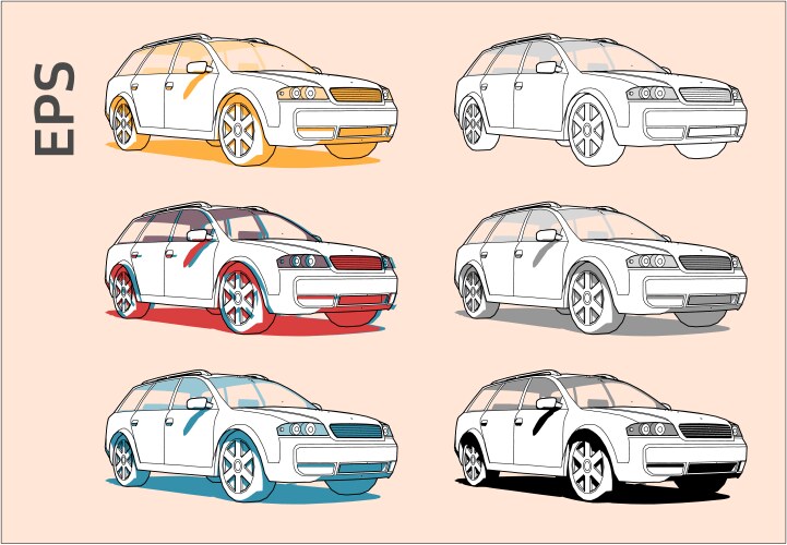 Car icons set for architectural drawing vector image