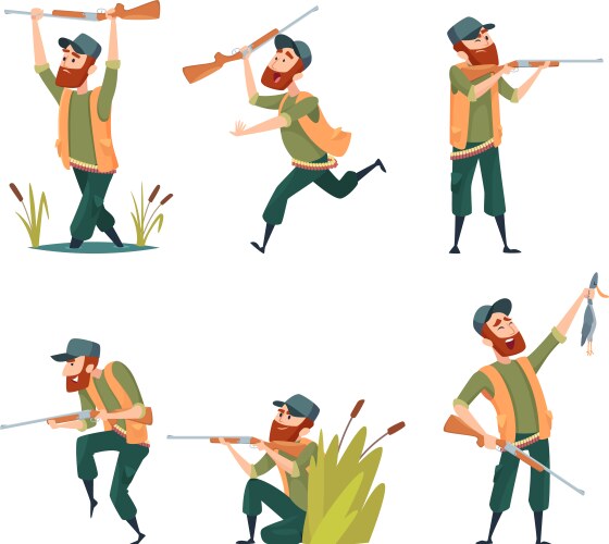 Characters of hunters cartoon vector image