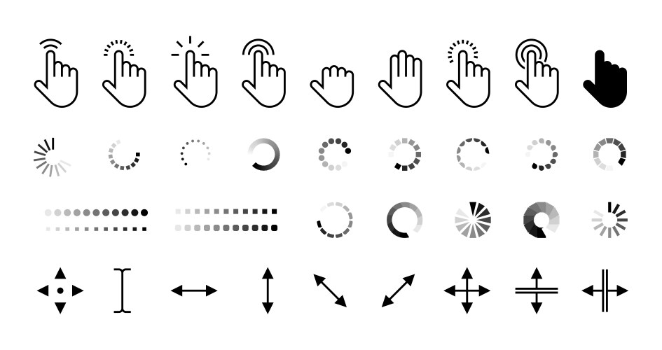 Pointer and loading icons computer cursor arrow vector image