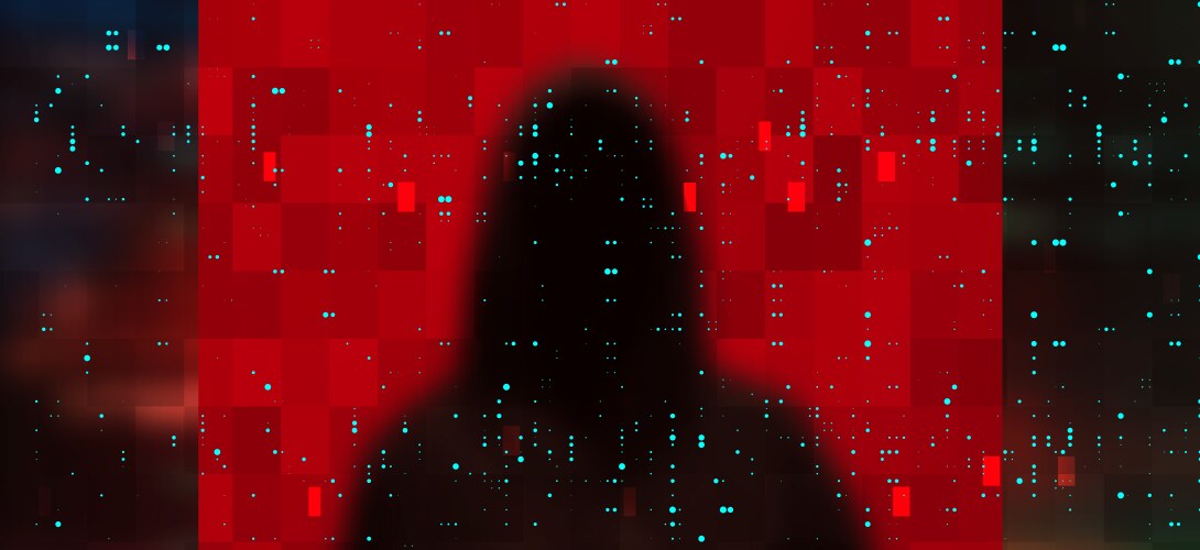 computer hacker on abstract binary code background vector