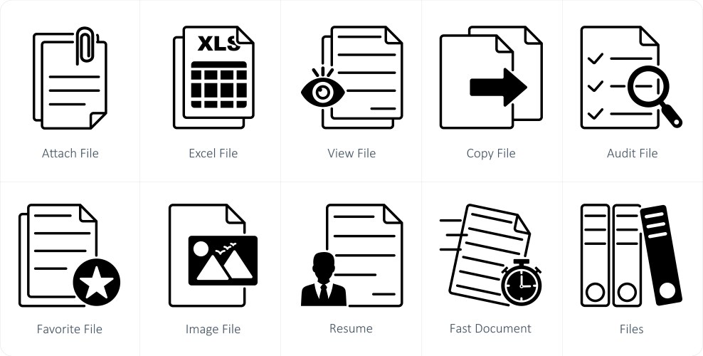 A set of 10 files icons as attach file excel vector image