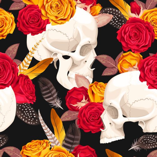 Skull with Roses Seamless Background Vector Image