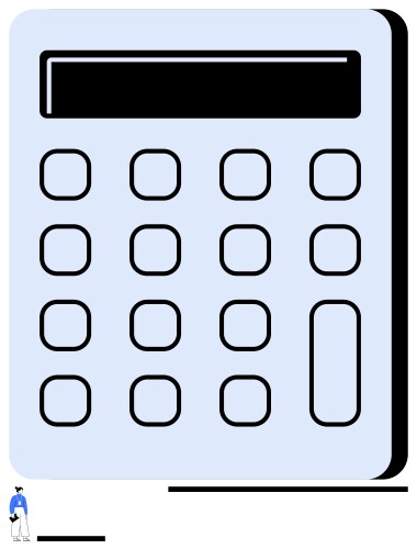 Large calculator with grid-style buttons and small vector image