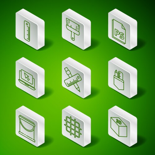 Set line isometric cube grid graph paper ruler vector image