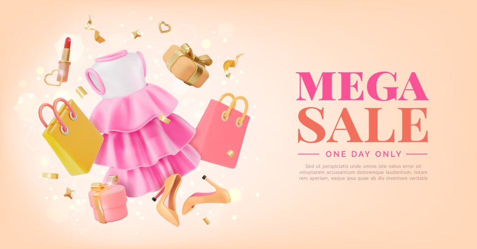 3d mega sale clothing store ads banner concept vector image