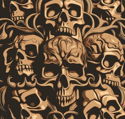 Stacked human skulls background in hand drawing vector image