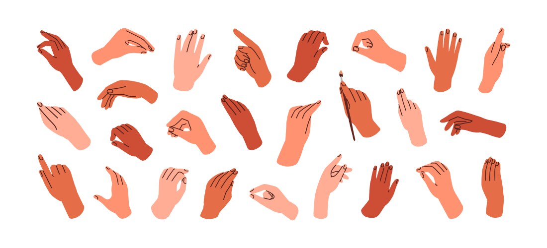 Hand gestures signs poses actions set fingers Vector Image