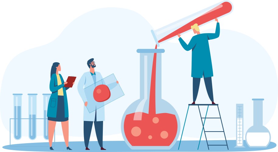 Scientists research researcher standing on ladder vector image