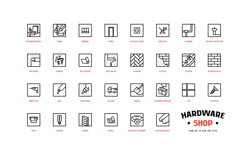 hardware shop and building icons set vector image