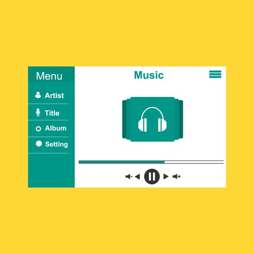 media player application app template with flat vector image