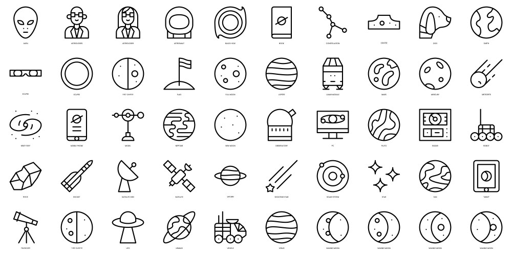 Set of thin line astronomy icons vector image